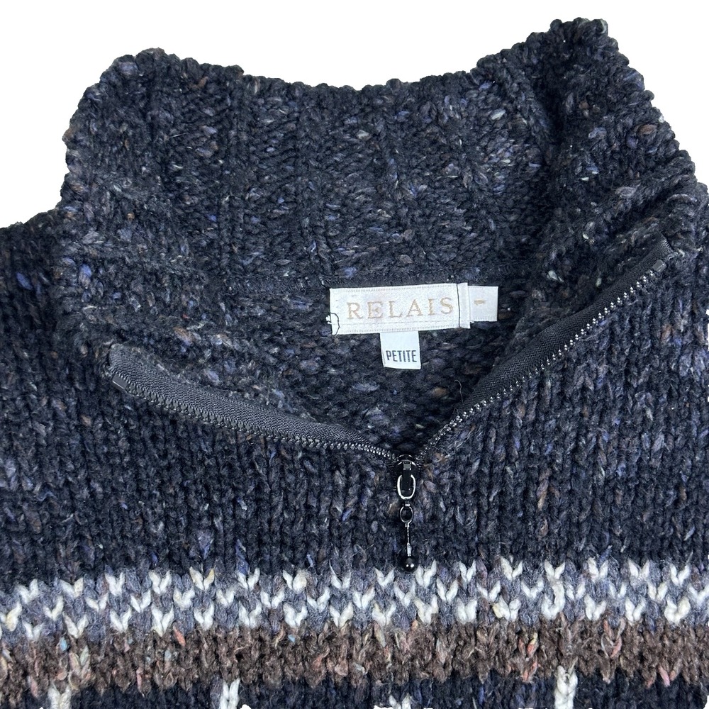 Relais Petite Vintage Fair Isle Knit Sweater Women S 1/2 Zip Nordic Pullover USA